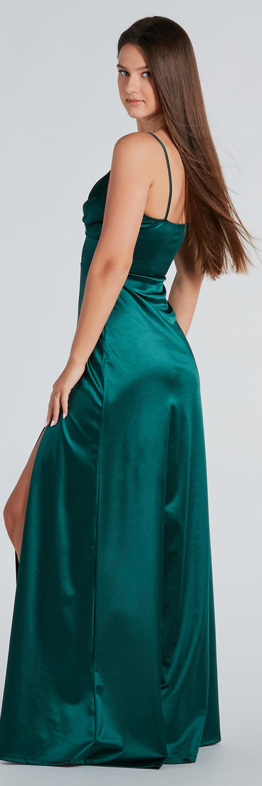 Darla Formal Satin A-Line Long Dress is a gorgeous pick as your summer formal dress for wedding guests, bridesmaids, or military birthday ball attire!