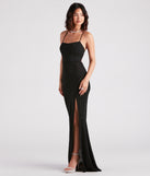 Abbie Formal Glitter Lace-Up Slit Dress creates the perfect summer wedding guest dress or cocktail party dresss with stylish details in the latest trends for 2023!