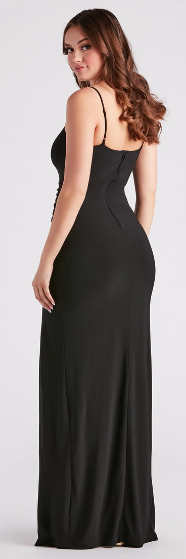 Andie Formal Square Neck Slit Long Dress creates the perfect summer wedding guest dress or cocktail party dresss with stylish details in the latest trends for 2023!