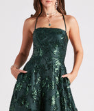Cameron Sequin Embroidered A-Line Formal  Green Prom Dress is a gorgeous pick as your 2023 prom dress or formal gown for wedding guest, spring bridesmaid, or army ball attire!