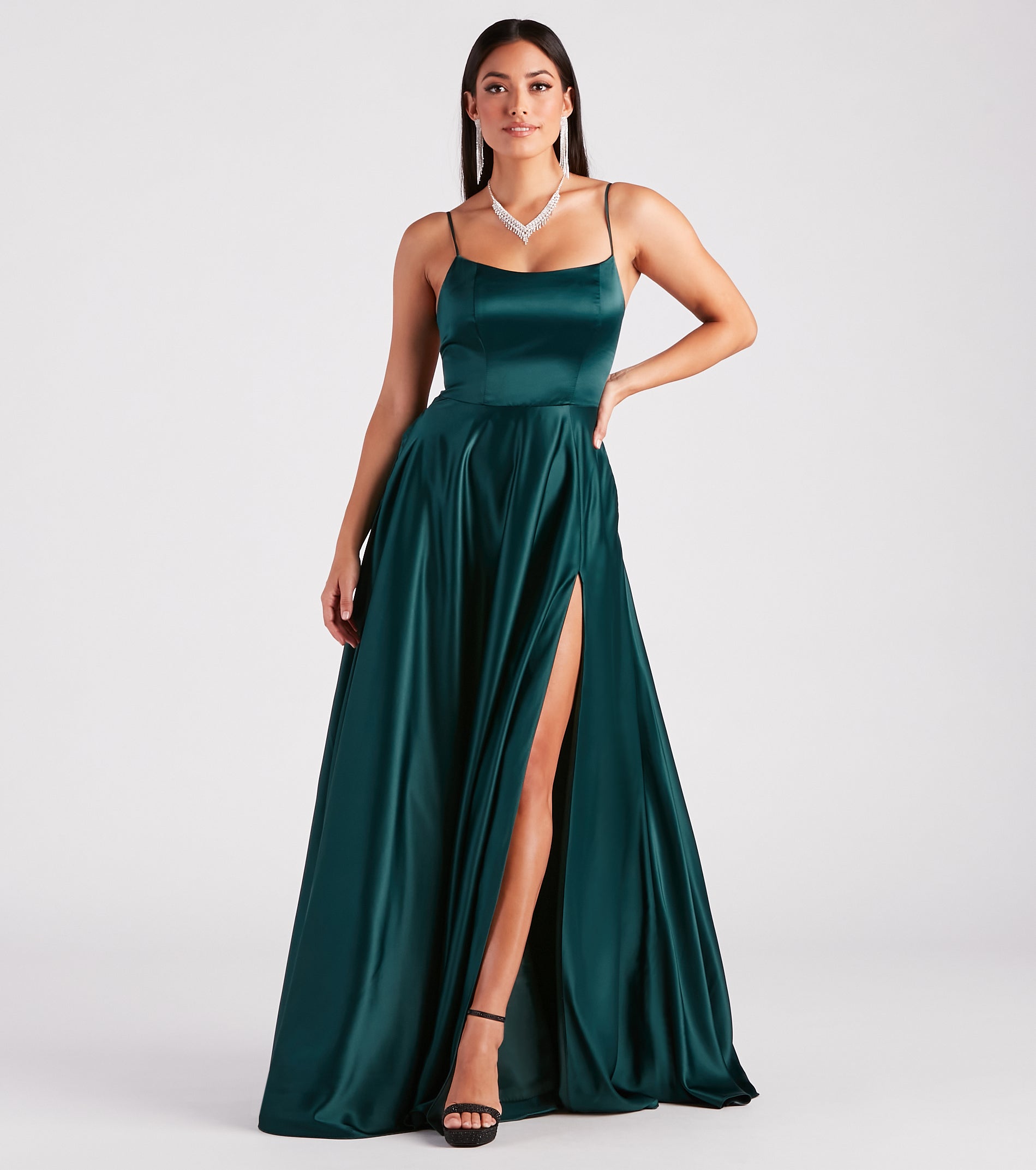 Rylan High Slit A-Line Satin Formal Dress & Windsor