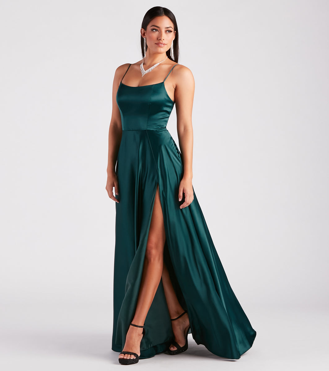 Rylan High Slit A-Line Satin Formal Dress & Windsor