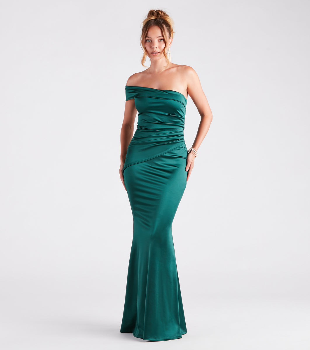 Zoey Formal One-Shoulder Satin Mermaid Dress & Windsor