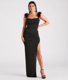 Marlowe Formal Feather Strap Long Dress is a gorgeous pick as your 2024 prom dress or formal gown for wedding guests, spring bridesmaids, or army ball attire!