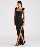 Marlowe Formal Feather Strap Long Dress is a gorgeous pick as your 2024 prom dress or formal gown for wedding guests, spring bridesmaids, or army ball attire!