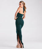 Britt Halter High Slit Ruched Formal Dress is a gorgeous pick as your 2024 prom dress or formal gown for wedding guests, spring bridesmaids, or army ball attire!