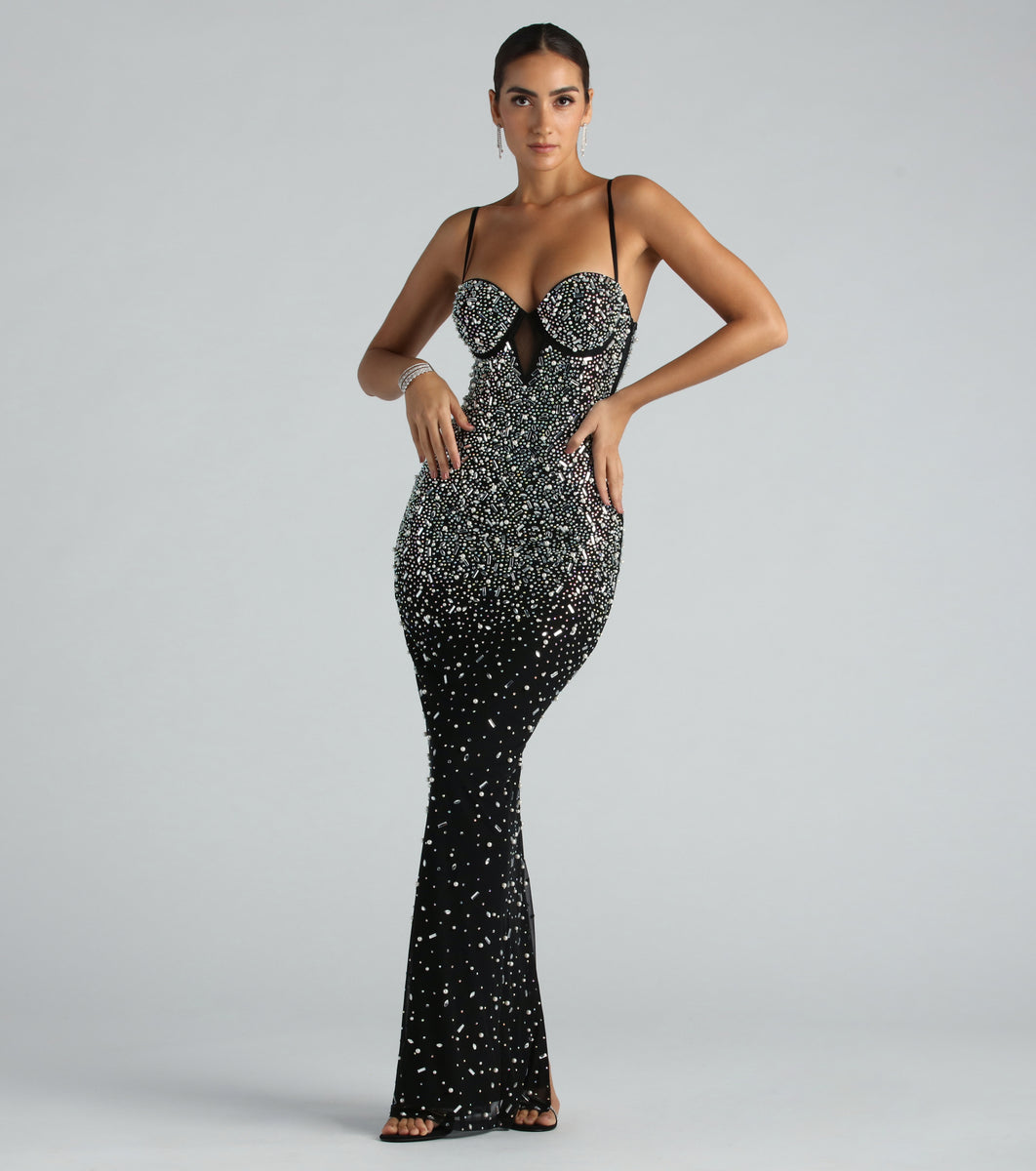 Aria Formal Rhinestone Faux Pearl Long Dress & Windsor