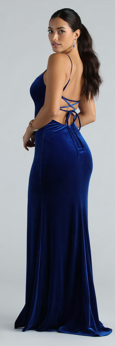 Susan Formal Velvet Lace-Up A-Line Dress is a gorgeous pick as your summer formal dress for wedding guests, bridesmaids, or military birthday ball attire!