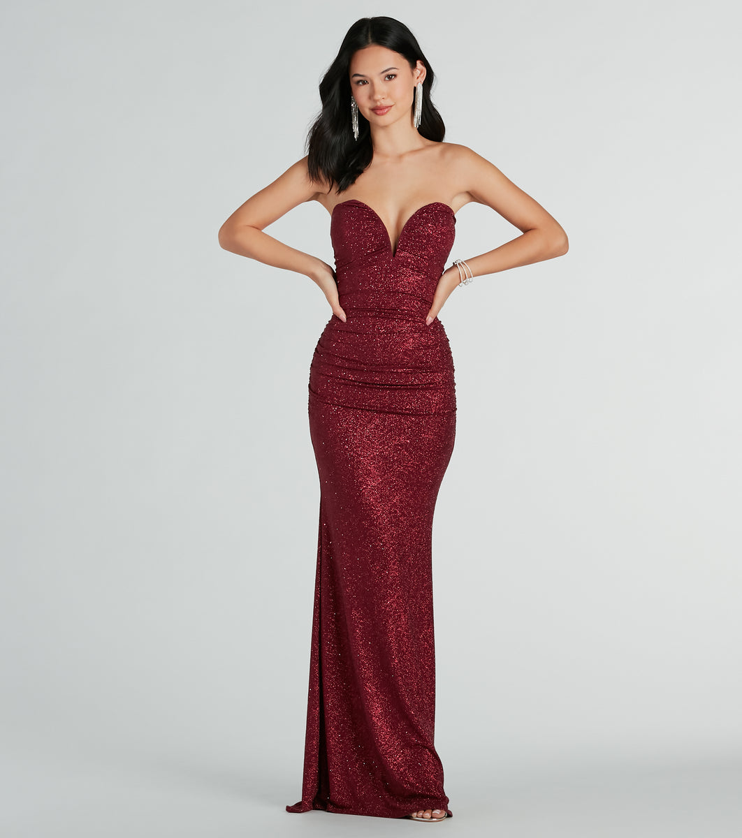 Mischka Strapless Mermaid Glitter Formal Dress