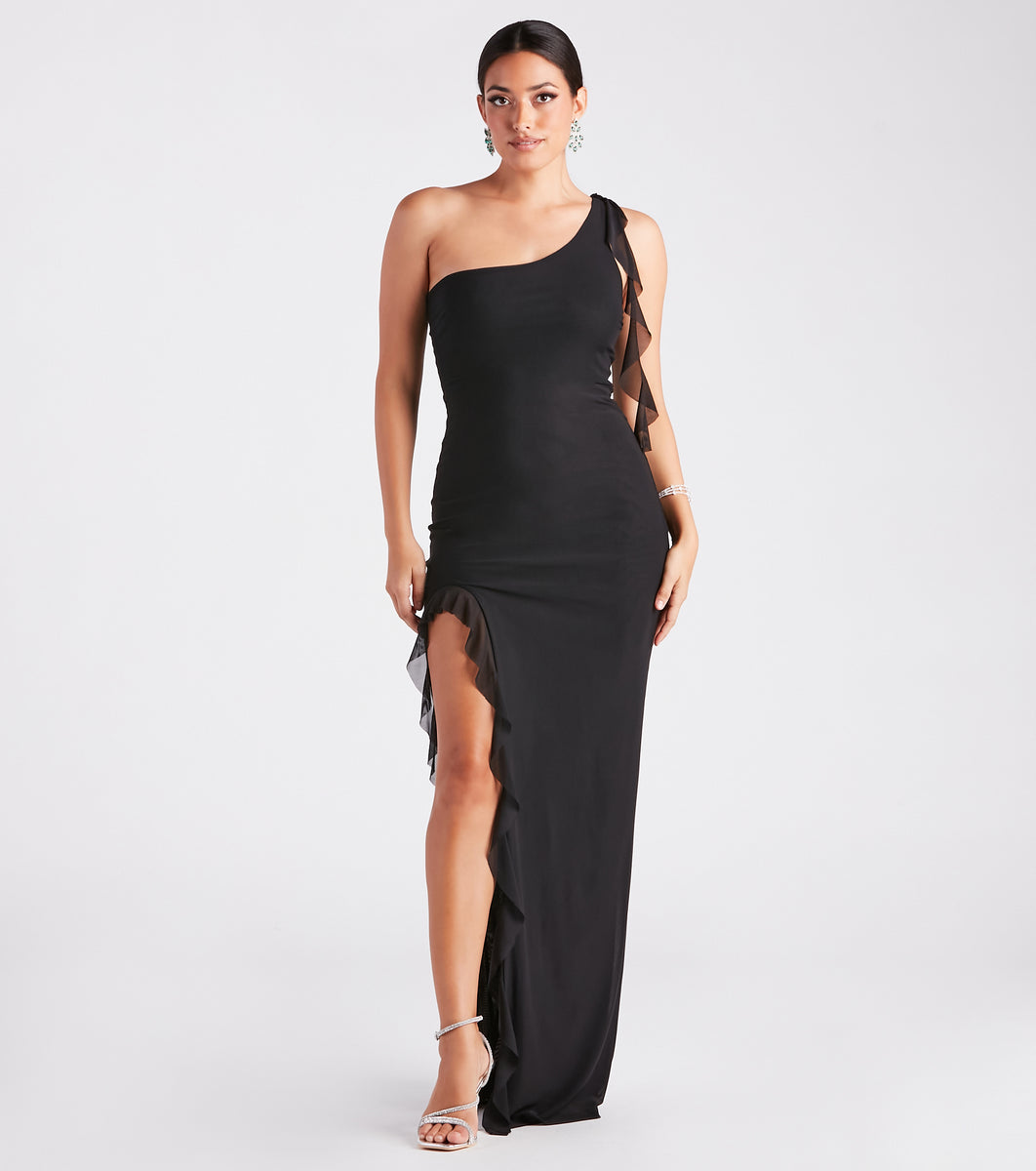 Brinley Formal One Shoulder Ruffle Dress & Windsor