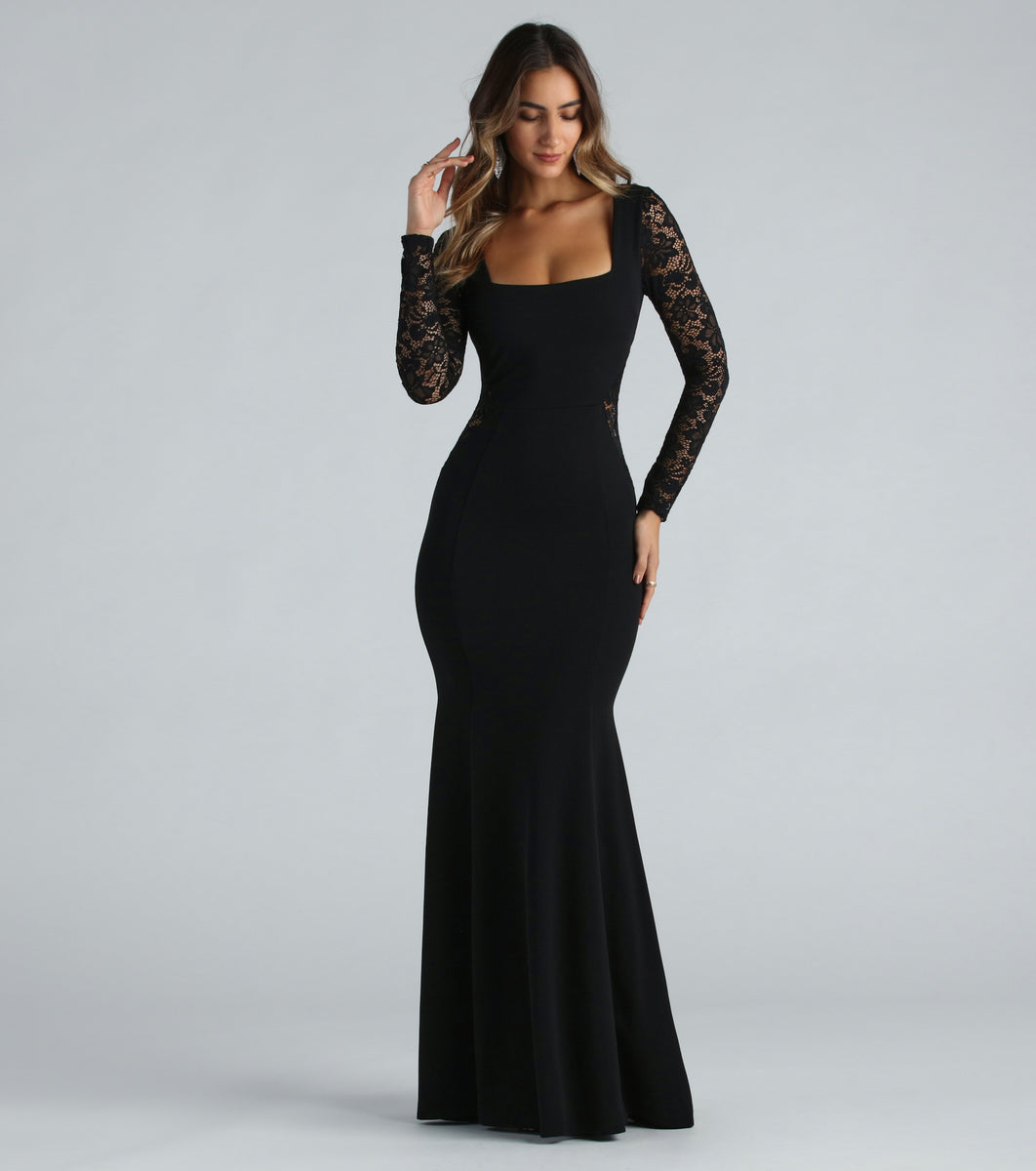 Gigi Formal Crepe Lace Long Sleeve Mermaid Dress & Windsor