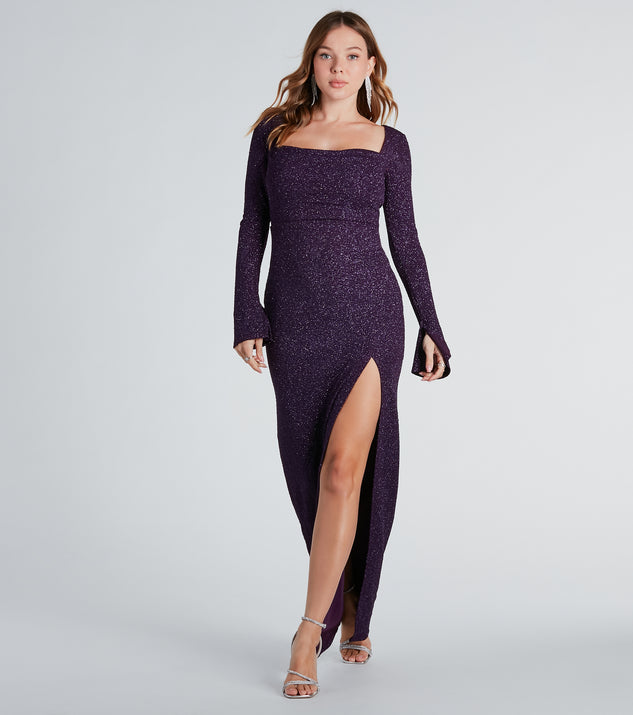 Jess Formal Glitter Long Sleeve Slit Dress creates the perfect summer wedding guest dress or cocktail attire with chic styles in the latest trends for 2024!