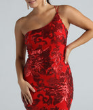 You'll be the best dressed in the Kris Formal Sequin One Shoulder Dress With Train as your summer formal dress with unique details from Windsor.