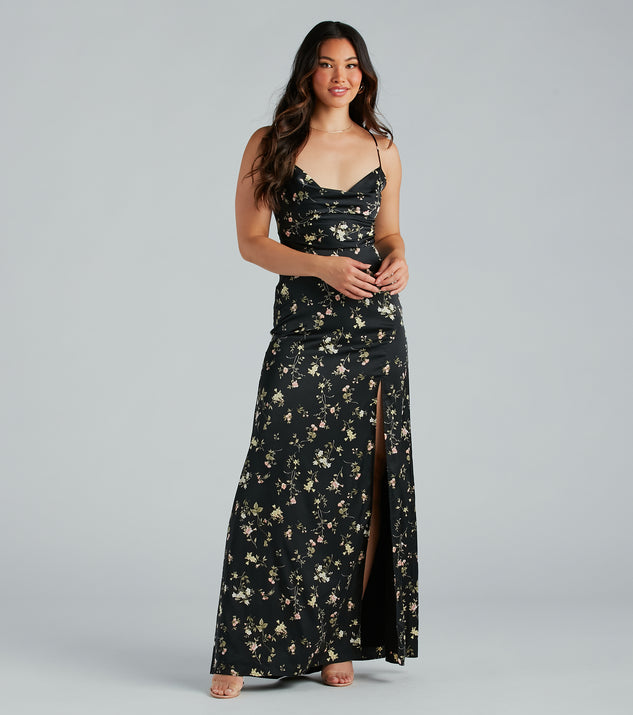 Mackenzie Formal Satin Floral Lace-Up Dress is a gorgeous pick as your summer formal dress for wedding guests, bridesmaids, or military birthday ball attire!