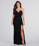 You'll be the best dressed in the Giselle Formal Sequin Velvet Lace-Up Dress as your summer formal dress with unique details from Windsor.