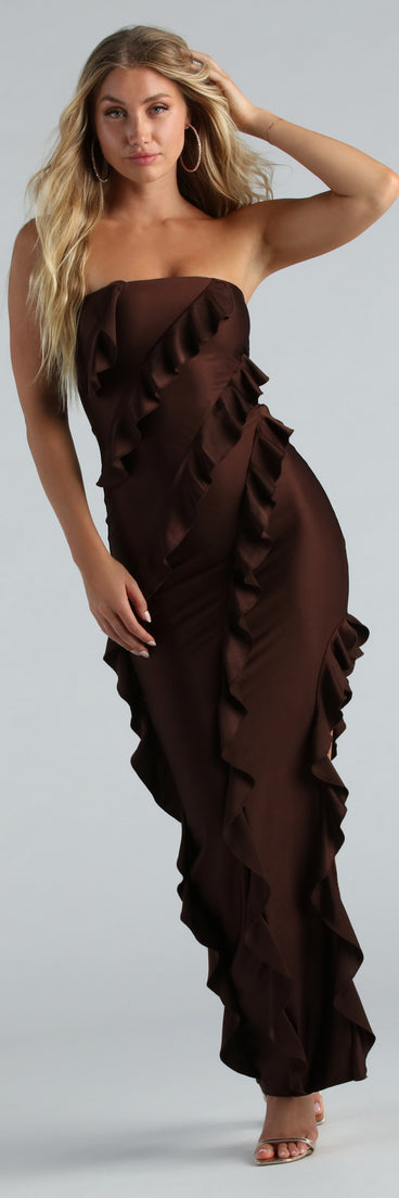 Shayna Formal Strapless Ruffled Long Dress is a gorgeous pick as your 2024 prom dress or formal gown for wedding guests, spring bridesmaids, or army ball attire!