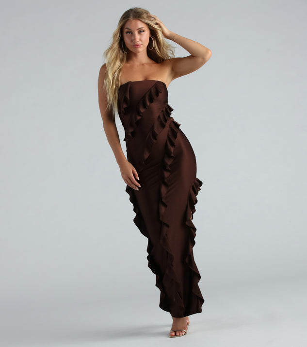 Shayna Formal Strapless Ruffled Long Dress is a gorgeous pick as your 2024 prom dress or formal gown for wedding guests, spring bridesmaids, or army ball attire!