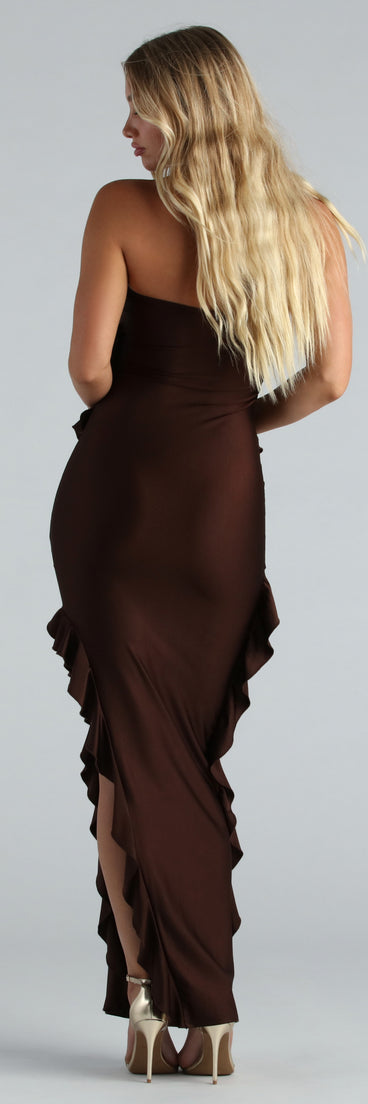 Shayna Formal Strapless Ruffled Long Dress is a gorgeous pick as your 2024 prom dress or formal gown for wedding guests, spring bridesmaids, or army ball attire!