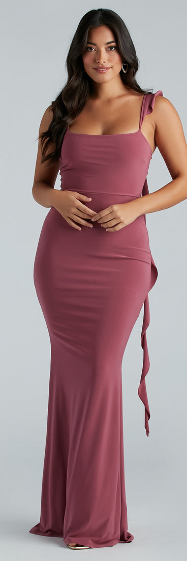 Barbara Formal Ruffle Mermaid Dress is a gorgeous pick as your 2024 homecoming dress or formal gown for wedding guests, fall bridesmaids, or army ball attire!