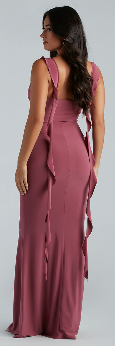 Barbara Formal Ruffle Mermaid Dress is a gorgeous pick as your 2024 homecoming dress or formal gown for wedding guests, fall bridesmaids, or army ball attire!