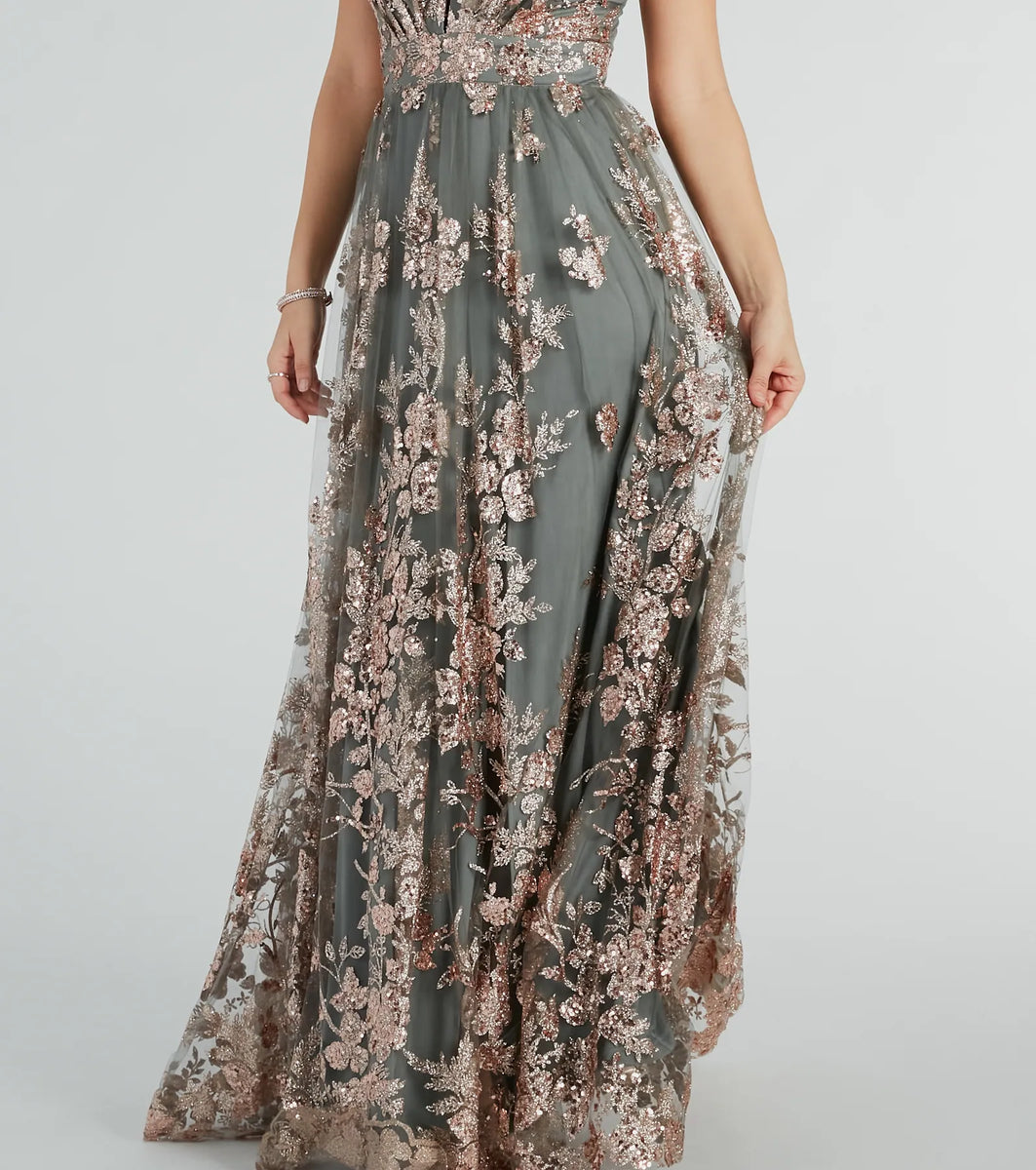 Ayva A-Line Glitter Sequin Tulle Formal Dress