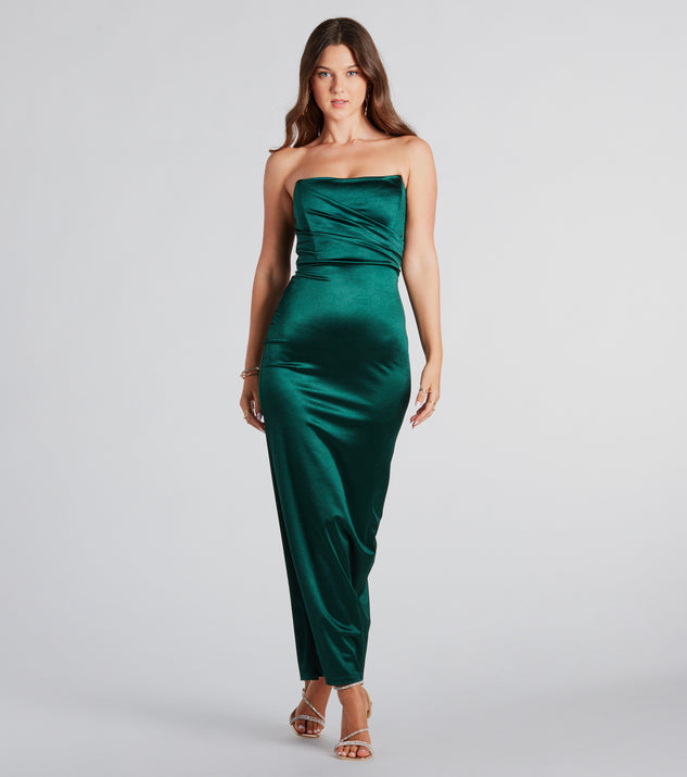 The midi dress length on the Leana Formal Satin Strapless Long Dress provides an elevated silhouette perfect for any party, occasion, or everyday styling.