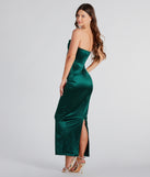 You'll be the best dressed in the Leana Formal Satin Strapless Long Dress as your fall formal dress with unique details for any event or party from Windsor.