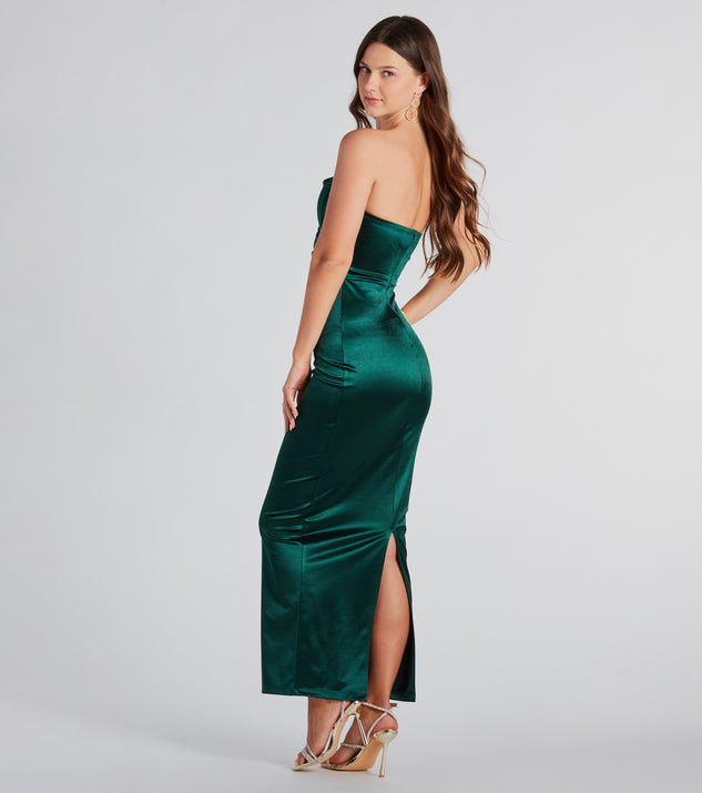 leanna strapless bustier satin maxi dress Leana Formal Satin Strapless Long Dress