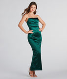 Leana Formal Satin Strapless Long Dress is a gorgeous pick as your formal dress for wedding guests, fall bridesmaids, or military birthday ball attire!