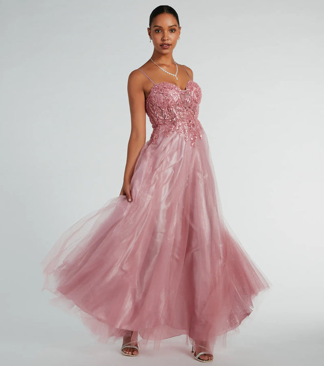 Windsor Aila Sweetheart Beaded A-Line Glitter Formal Dress