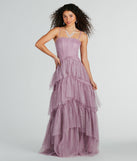 Saylor Formal Glitter Tulle A-Line Long Dress is the perfect prom dress pick with on-trend details to make the 2024 dance your most memorable event yet!