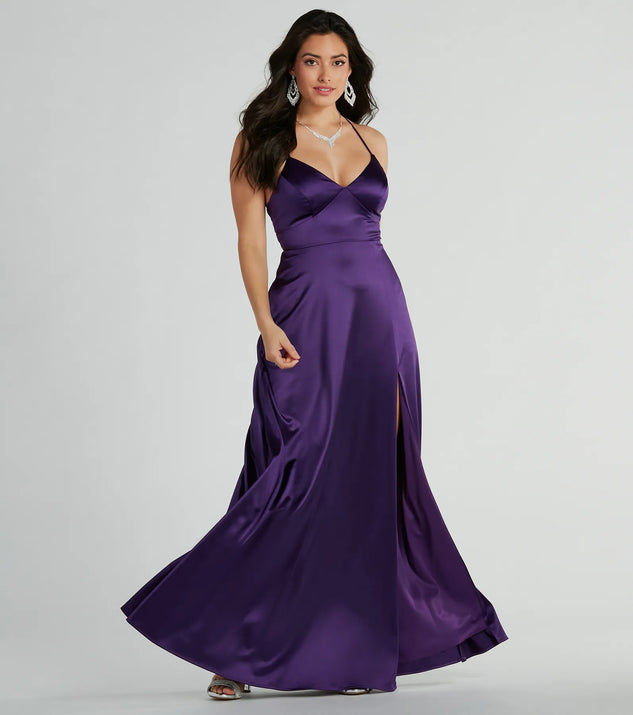 You'll be the best dressed in the Vienna Lace-Up Satin A-Line Formal Dress as your summer formal dress with unique details from Windsor.