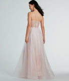 The back zipper on the Ariel Pink Glitter Mesh A-Line Corset Prom Dress.