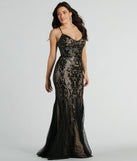 You'll be the best dressed in the Kelly Lace-Up Mermaid Sequin Mesh Formal Dress as your summer formal dress with unique details from Windsor.