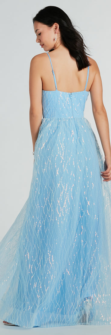 Amiyah Formal Sequin Tulle Corset A-Line Dress is a stunning choice for a bridesmaid dress or maid of honor dress, and to feel beautiful at Prom 2024, summer weddings, formals, & military balls!