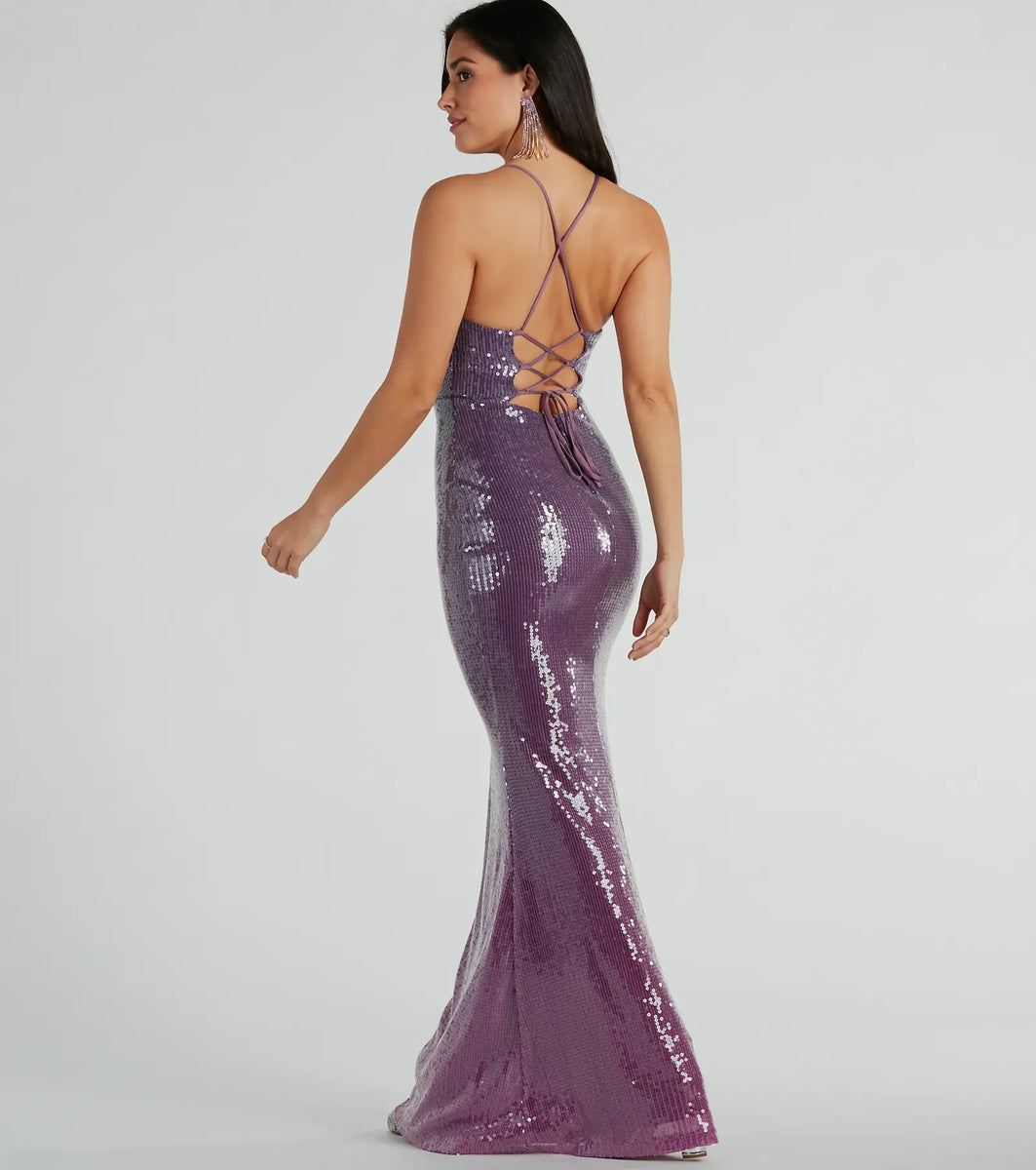 Alaia Lace-Up Mermaid Ombre Sequin Formal Dress & Windsor