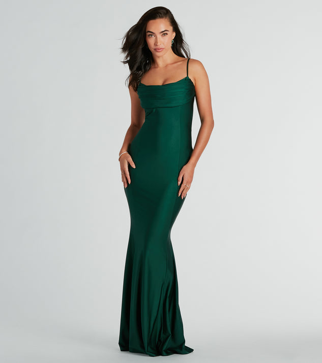 Cassandra Cowl Neck Mermaid Long Formal Dress creates the perfect summer wedding guest dress or cocktail attire with chic styles in the latest trends for 2024!