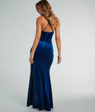 You'll be the best dressed in the Alexis Bustier Mermaid Glitter Velvet Formal Dress as your summer formal dress with unique details from Windsor.