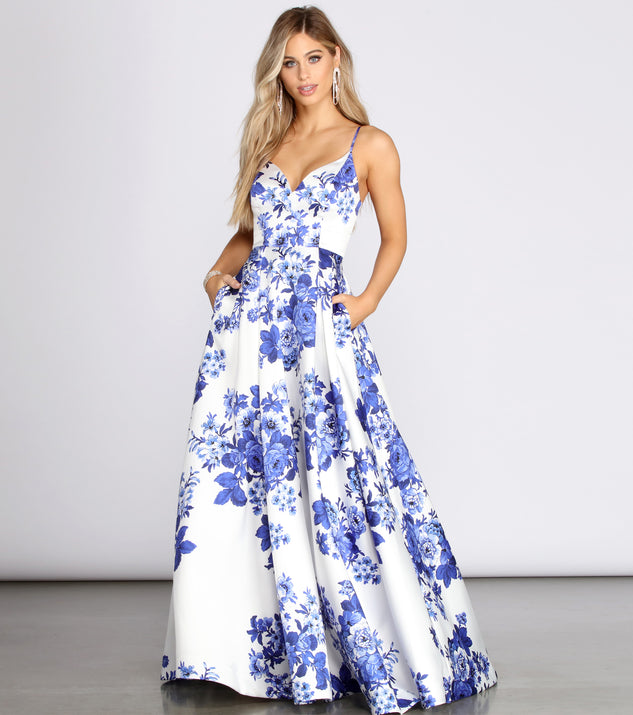 The Hayden Fancy Floral Ball Gown is a gorgeous pick as your 2023 prom dress or formal gown for wedding guest, spring bridesmaid, or army ball attire!