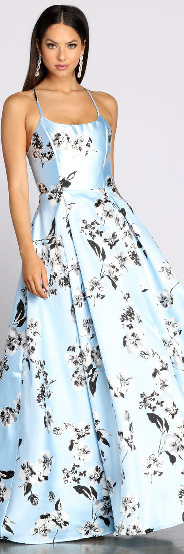 The Calissa Lace Up Back Floral Ball Gown is a gorgeous pick as your 2023 prom dress or formal gown for wedding guest, spring bridesmaid, or army ball attire!