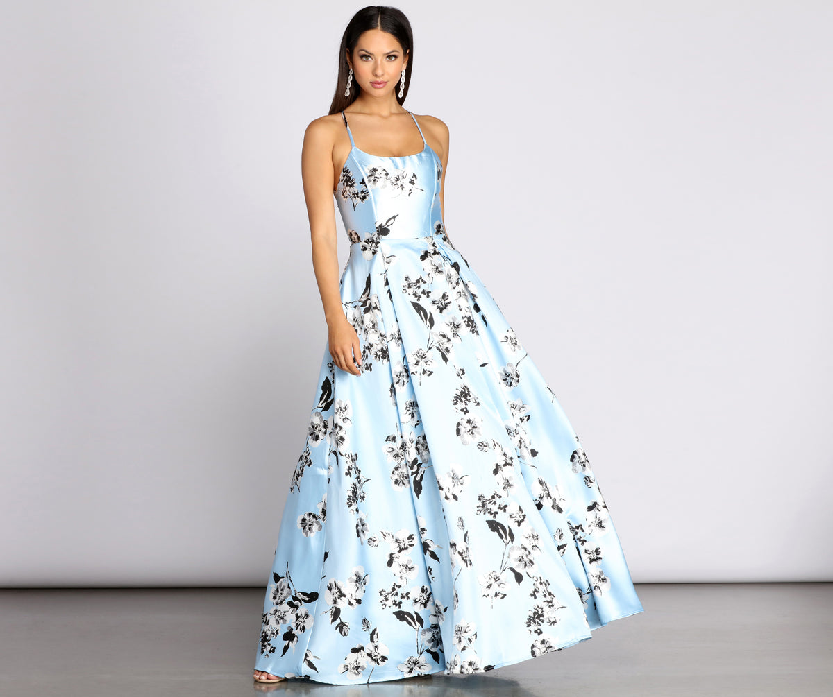 Calissa Lace Up Back Floral Ball Gown & Windsor