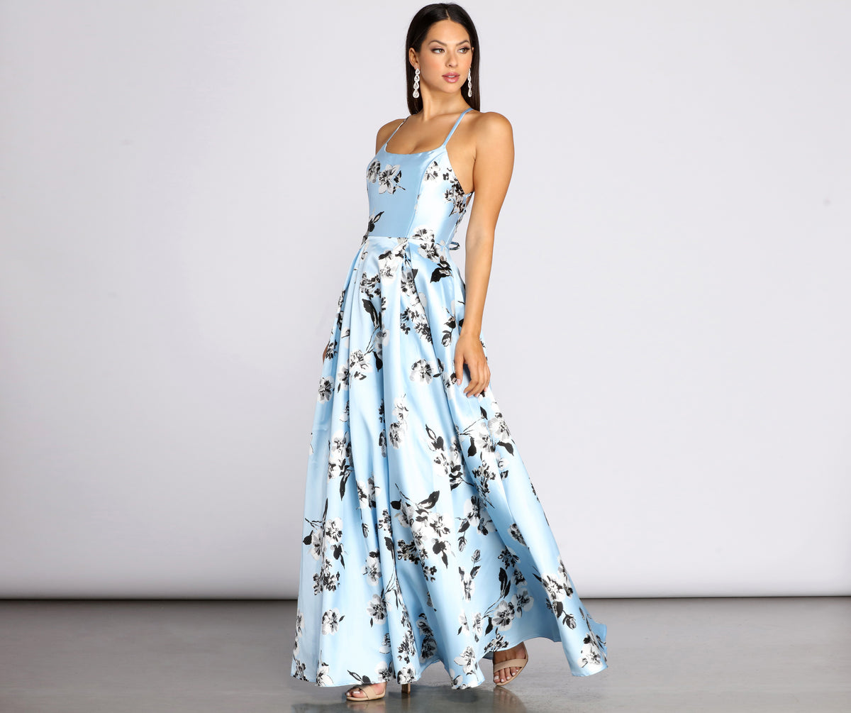 Calissa Lace Up Back Floral Ball Gown & Windsor
