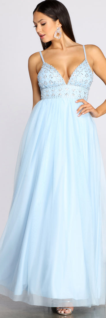 The Coco Beaded Tulle Ball Gown is a gorgeous pick as your 2023 prom dress or formal gown for wedding guest, spring bridesmaid, or army ball attire!