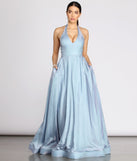 Dani Shimmer Halter Ball Gown creates the perfect summer wedding guest dress or cocktail party dresss with stylish details in the latest trends for 2023!