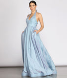 Dani Shimmer Halter Ball Gown creates the perfect summer wedding guest dress or cocktail party dresss with stylish details in the latest trends for 2023!