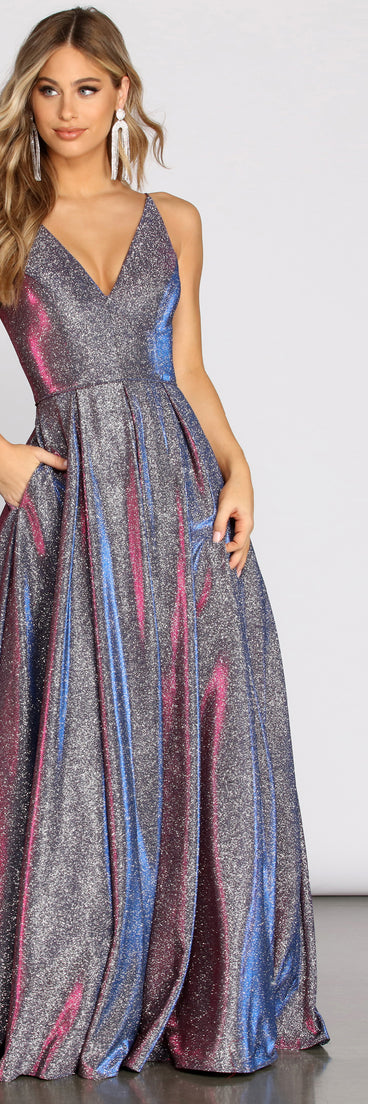 The Cora Glitter Ball Gown is a gorgeous pick as your 2023 prom dress or formal gown for wedding guest, spring bridesmaid, or army ball attire!