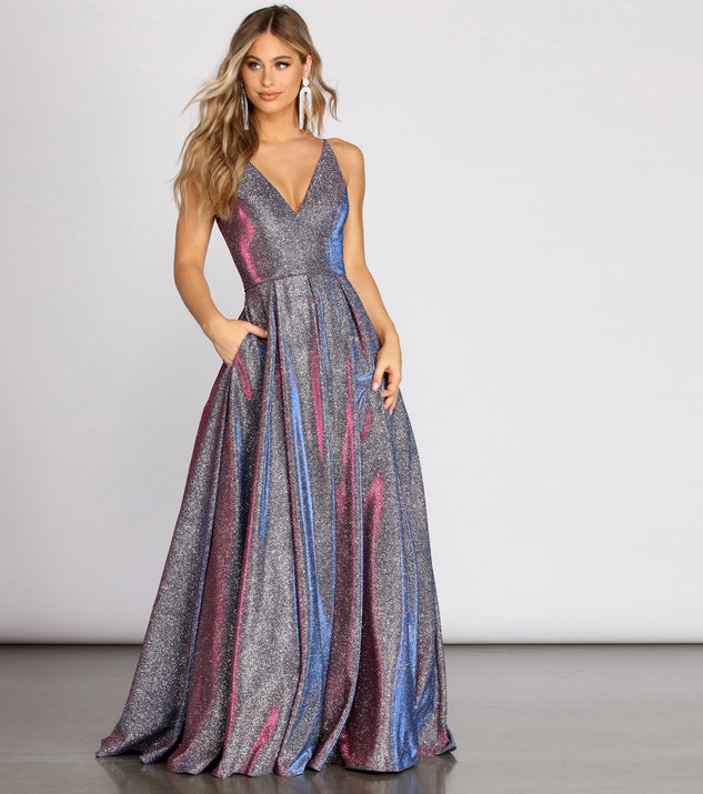 The Cora Glitter Ball Gown is a gorgeous pick as your 2023 prom dress or formal gown for wedding guest, spring bridesmaid, or army ball attire!