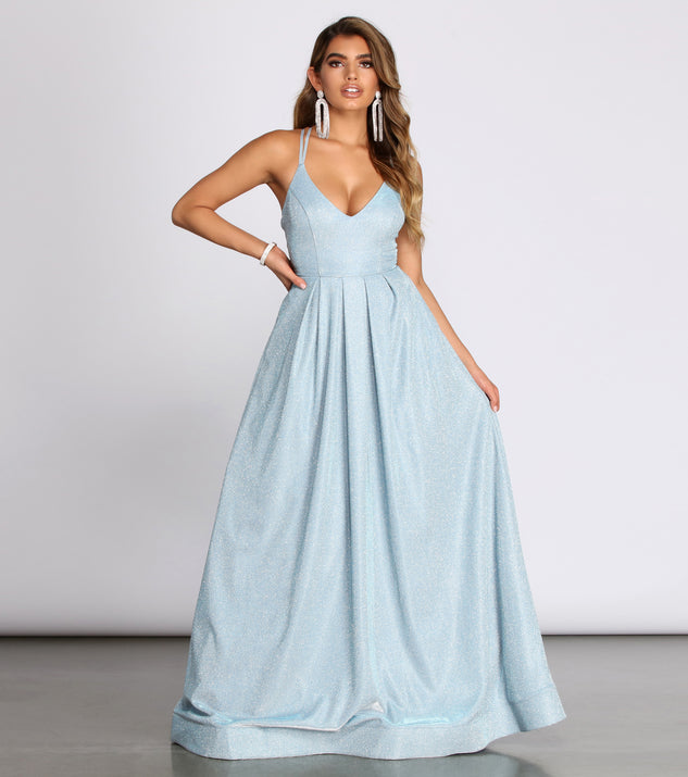 The Jules Glitter Ball Gown is a gorgeous pick as your 2023 prom dress or formal gown for wedding guest, spring bridesmaid, or army ball attire!