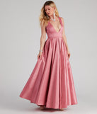 Angelita Taffeta Deep V Ball Gown creates the perfect summer wedding guest dress or cocktail party dresss with stylish details in the latest trends for 2023!