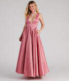 Angelita Taffeta Deep V Ball Gown creates the perfect summer wedding guest dress or cocktail party dresss with stylish details in the latest trends for 2023!